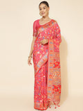 Janasya Pink Chanderi Silk Pashmina Woven Design Saree | Grocsy