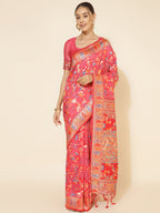 Janasya Pink Chanderi Silk Pashmina Woven Design Saree | Grocsy