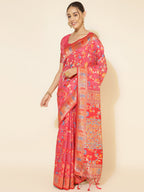 Janasya Pink Chanderi Silk Pashmina Woven Design Saree | Grocsy