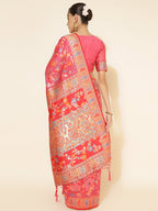 Janasya Pink Chanderi Silk Pashmina Woven Design Saree | Grocsy