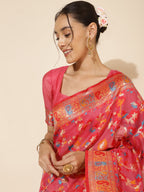 Janasya Pink Chanderi Silk Pashmina Woven Design Saree | Grocsy