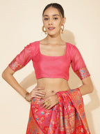 Janasya Pink Chanderi Silk Pashmina Woven Design Saree | Grocsy