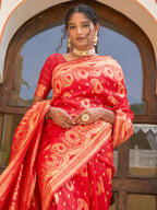 Janasya Red Banarasi Silk Paisley Woven Design Saree | Grocsy