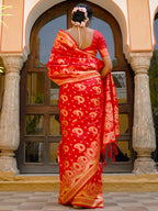 Janasya Red Banarasi Silk Paisley Woven Design Saree | Grocsy