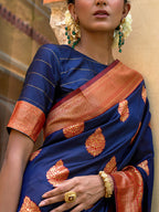 Janasya Navy Blue Silk Blend Woven Ethnic Motifs Woven Design Saree | Grocsy