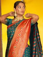 Janasya Green Silk Blend Woven Ethnic Motifs Woven Design Saree | Grocsy