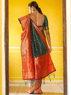 Janasya Green Silk Blend Woven Ethnic Motifs Woven Design Saree | Grocsy