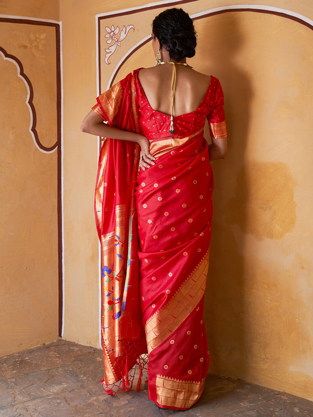 Janasya Red Paithani Silk Ethnic Motifs Paithani Silk Saree | Grocsy