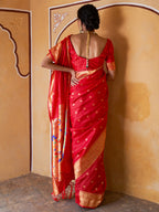 Janasya Red Paithani Silk Ethnic Motifs Paithani Silk Saree | Grocsy