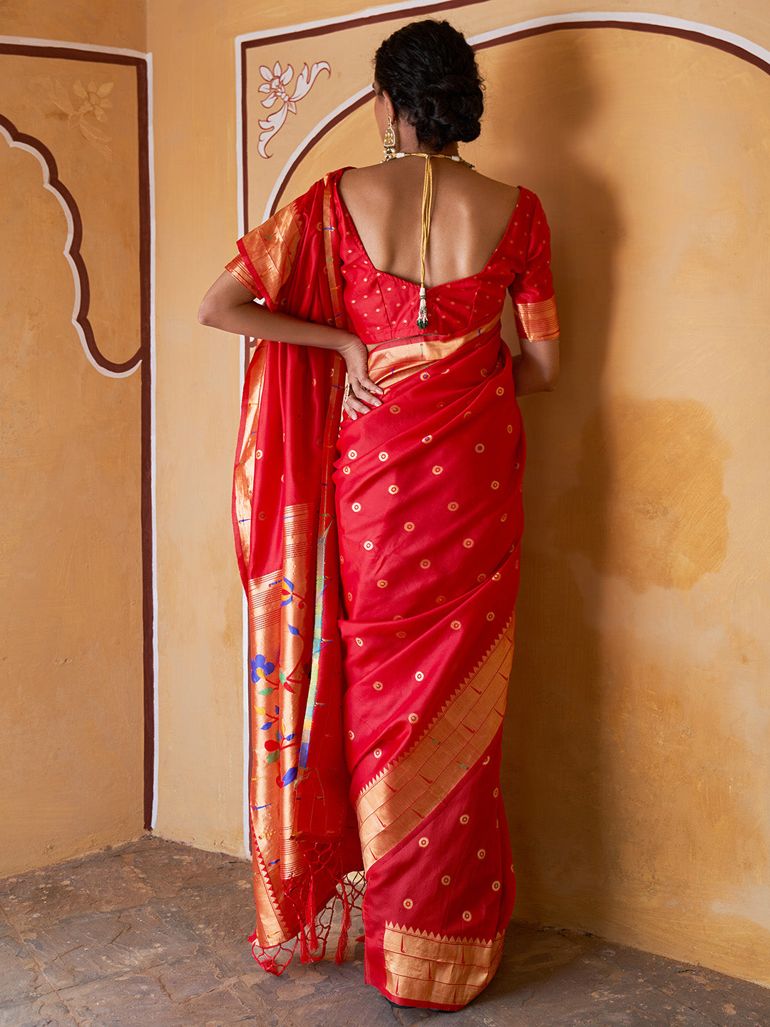 Janasya Red Paithani Silk Ethnic Motifs Paithani Silk Saree | Grocsy