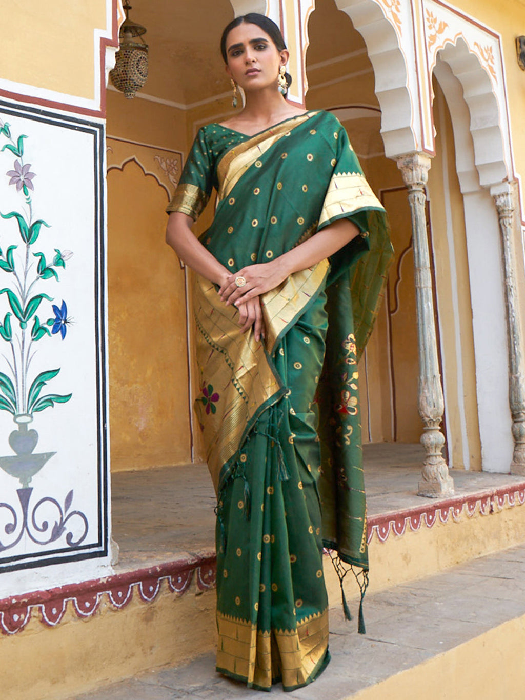 Janasya Green Paithani Silk Ethnic Motifs Paithani Silk Saree | Grocsy