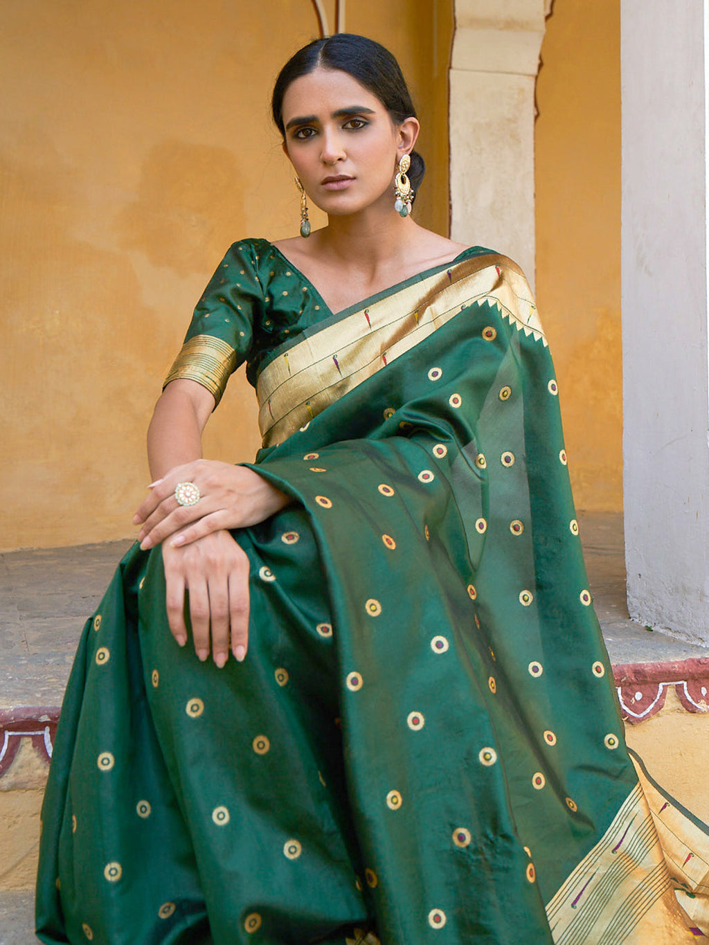 Janasya Green Paithani Silk Ethnic Motifs Paithani Silk Saree | Grocsy