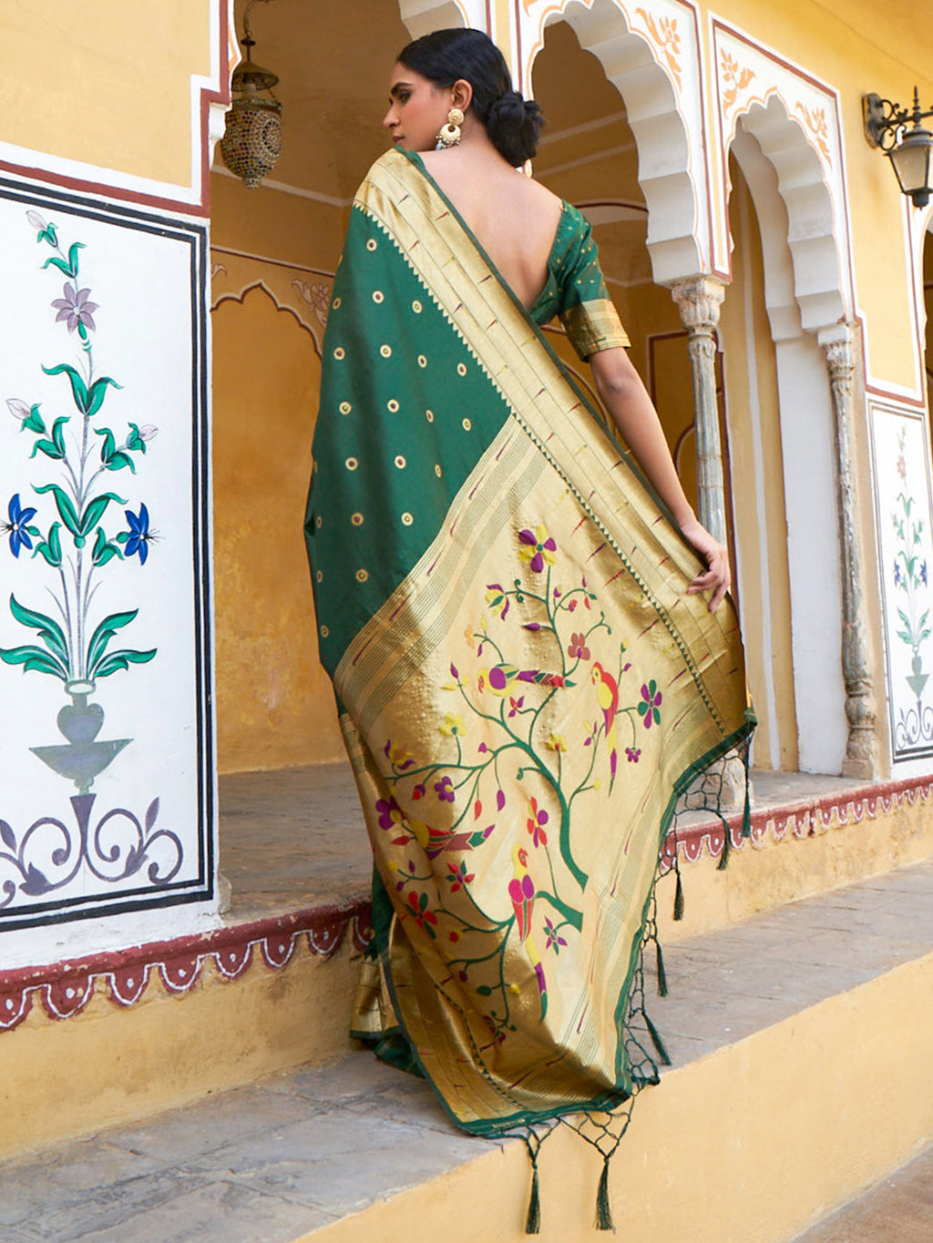 Janasya Green Paithani Silk Ethnic Motifs Paithani Silk Saree | Grocsy