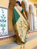 Janasya Green Paithani Silk Ethnic Motifs Paithani Silk Saree | Grocsy
