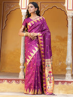 Janasya Wine Paithani Silk Ethnic Motifs Paithani Silk Saree | Grocsy