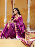Janasya Wine Paithani Silk Ethnic Motifs Paithani Silk Saree | Grocsy