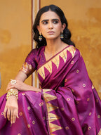 Janasya Wine Paithani Silk Ethnic Motifs Paithani Silk Saree | Grocsy