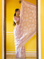 Janasya Lavender Linen Cotton Woven Paisley Woven Design Saree | Grocsy