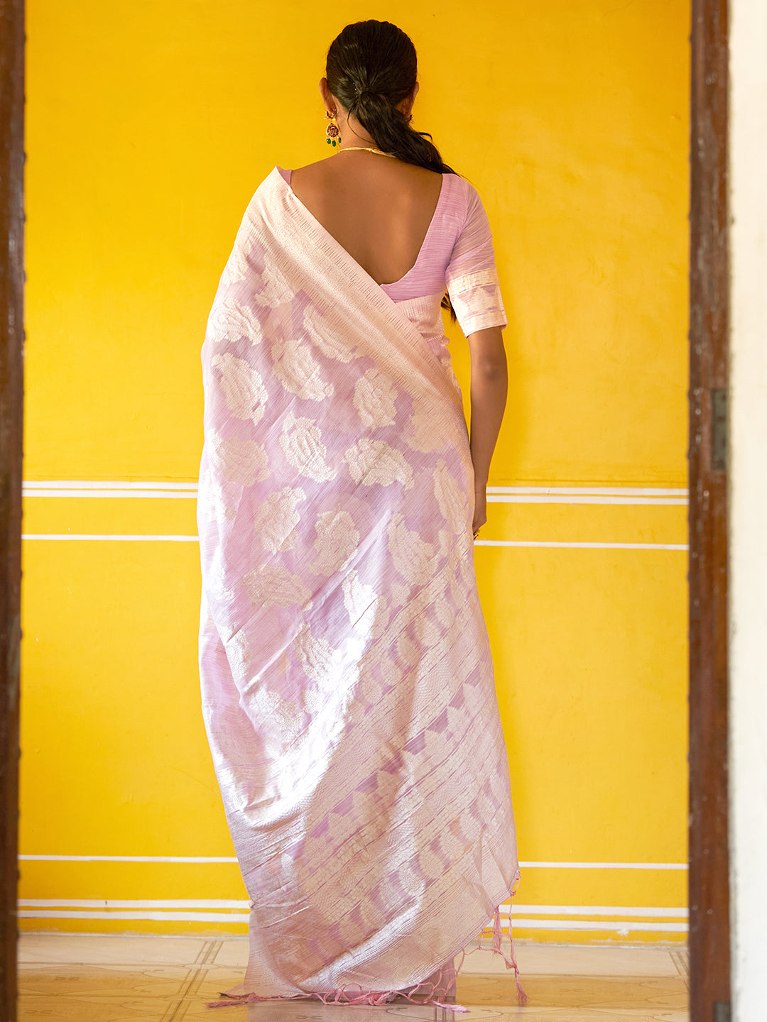 Janasya Lavender Linen Cotton Woven Paisley Woven Design Saree | Grocsy
