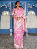 Janasya Pink Linen Cotton Woven Floral Design Woven Design Saree | Grocsy