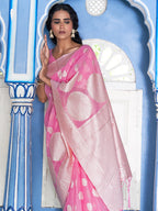 Janasya Pink Linen Cotton Woven Floral Design Woven Design Saree | Grocsy