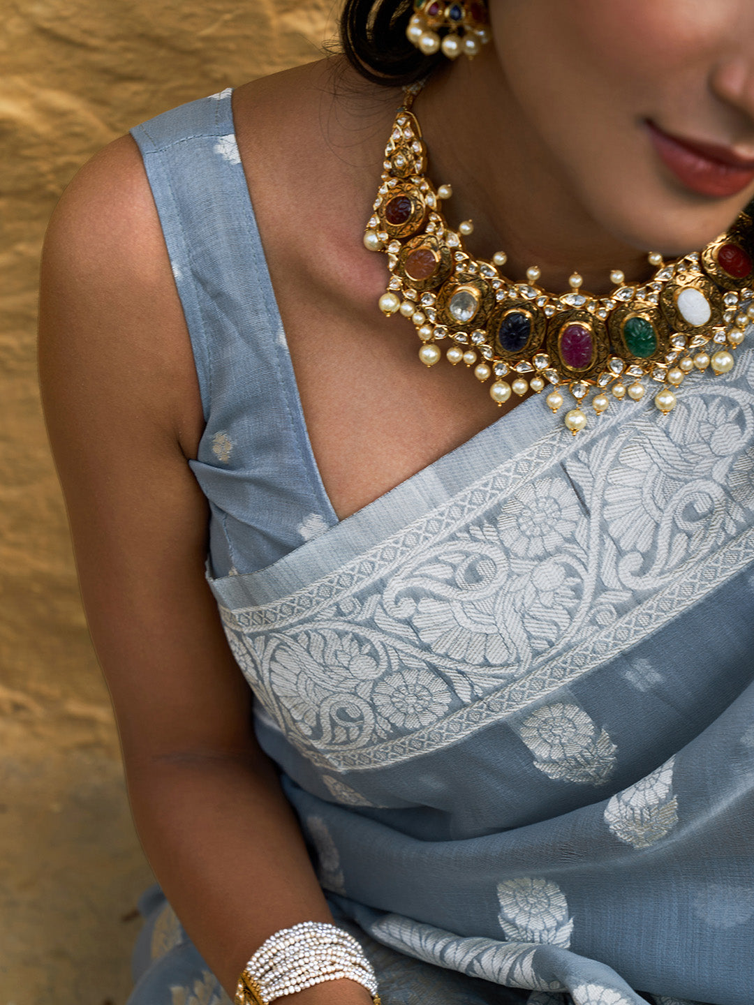 Janasya Grey Linen Cotton Woven Floral Design Woven Design Saree | Grocsy