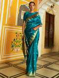 Janasya Teal Paithani Silk Ethnic Motifs Paithani Silk Saree | Grocsy