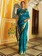 Janasya Teal Paithani Silk Ethnic Motifs Paithani Silk Saree | Grocsy