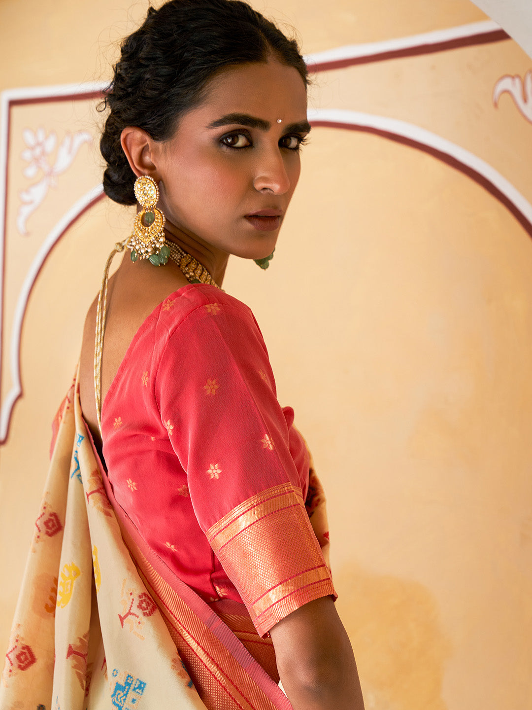Janasya Beige Cotton Silk Woven Design Patola Saree | Grocsy