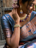 Janasya Grey Banarasi Silk Woven Dual Tone Floral Design Banarasi Silk Saree | Grocsy