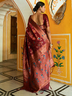 Janasya Maroon Banarasi Silk Woven Dual Tone Floral Design Banarasi Silk Saree | Grocsy