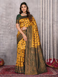Janasya Mustard Silk Blend Ethnic Motifs Kanjivaram Saree | Grocsy