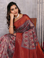 Janasya Grey & Maroon Silk Blend Ethnic Motifs Kanjivaram Saree | Grocsy