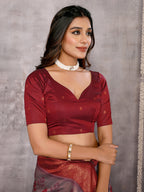 Janasya Grey & Maroon Silk Blend Ethnic Motifs Kanjivaram Saree | Grocsy
