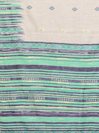 Janasya Beige & Blue Chanderi Geometric Woven Saree | Grocsy