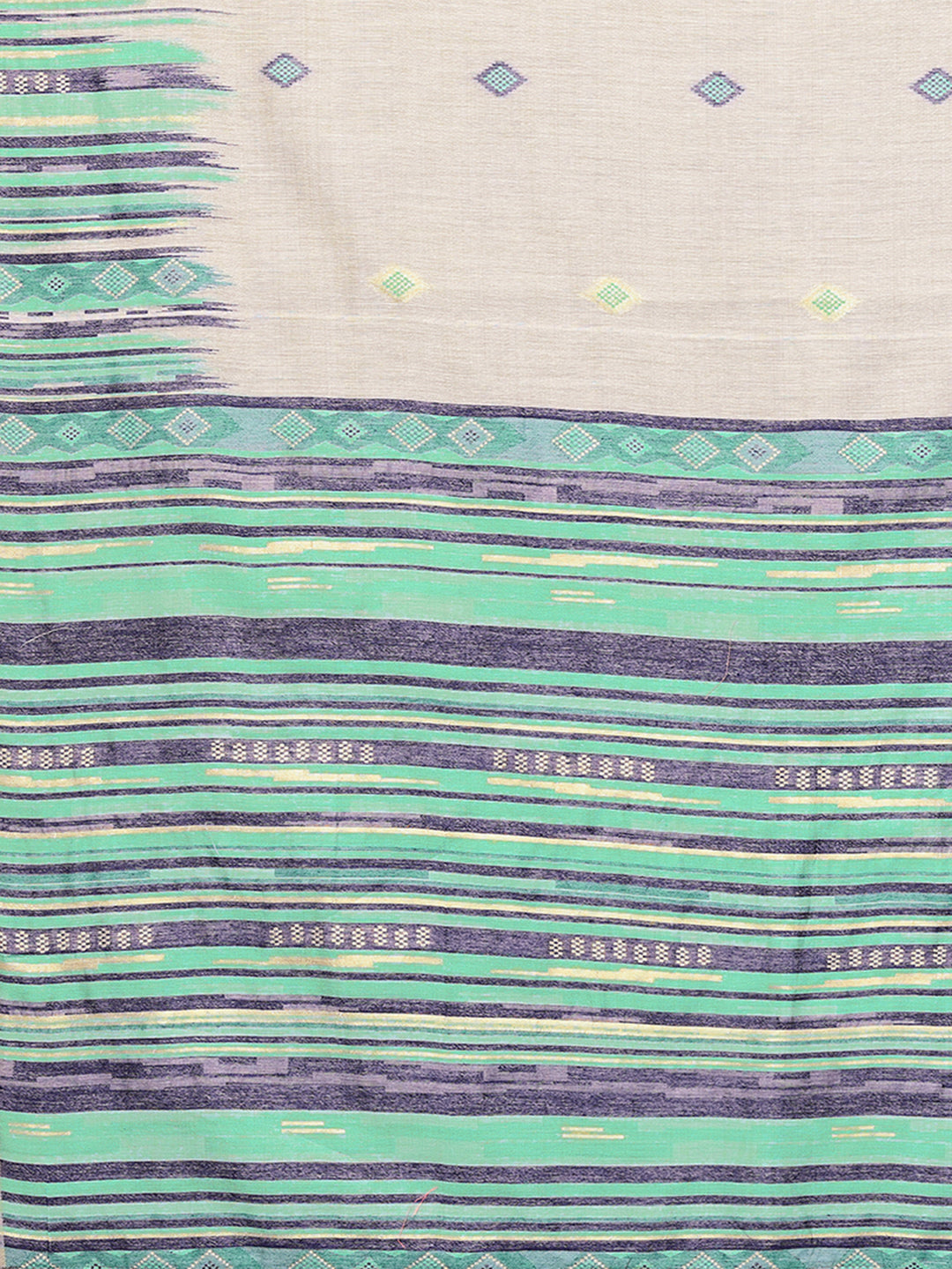 Janasya Beige & Blue Chanderi Geometric Woven Saree | Grocsy