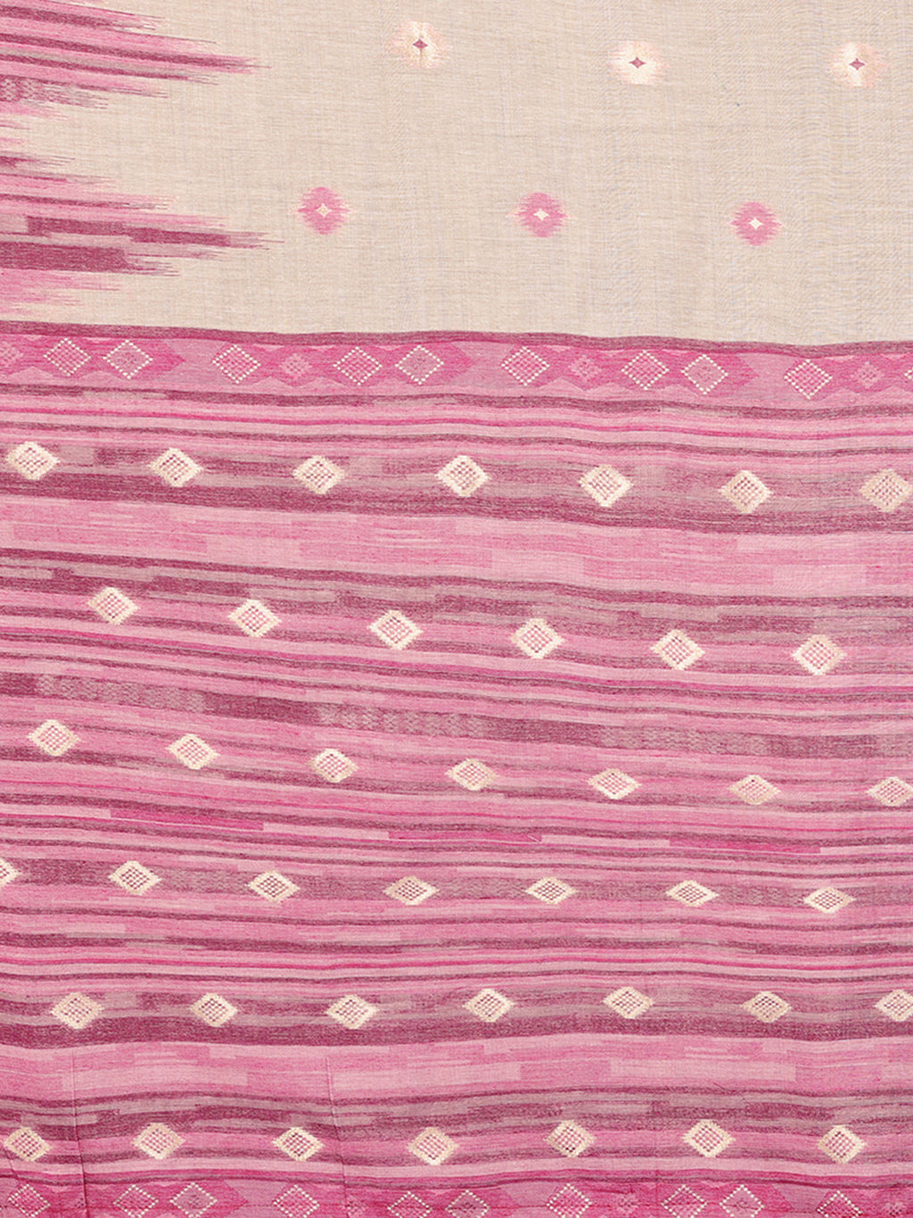 Janasya Beige & Mauve Cotton Linen Geometric Woven Saree | Grocsy