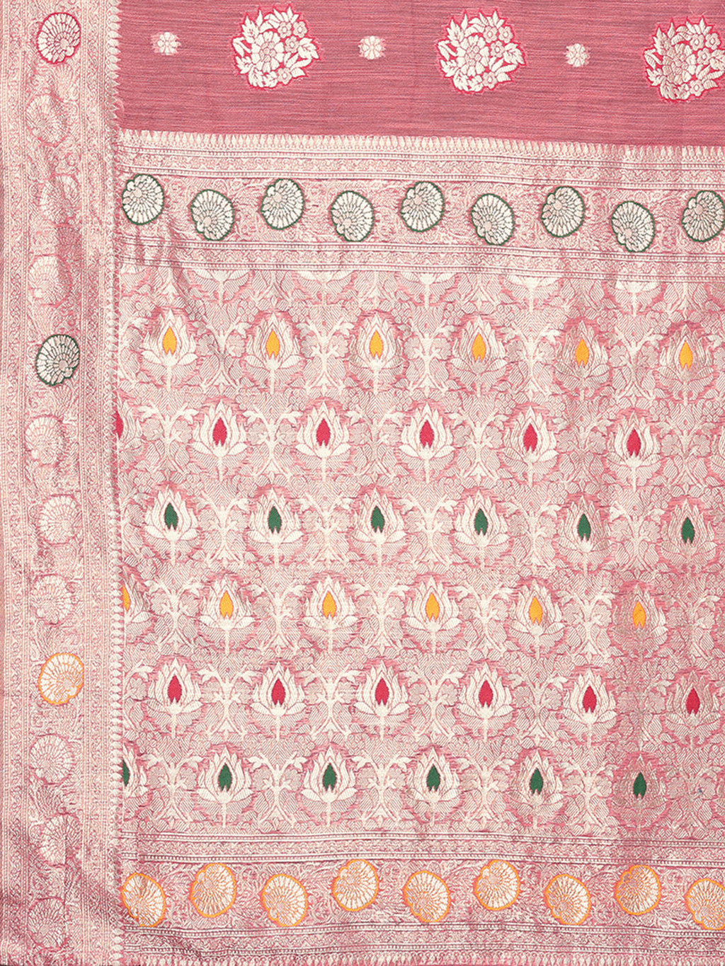 Janasya Pink Cotton Linen Floral Woven Saree | Grocsy
