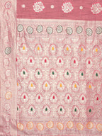 Janasya Pink Cotton Linen Floral Woven Saree | Grocsy