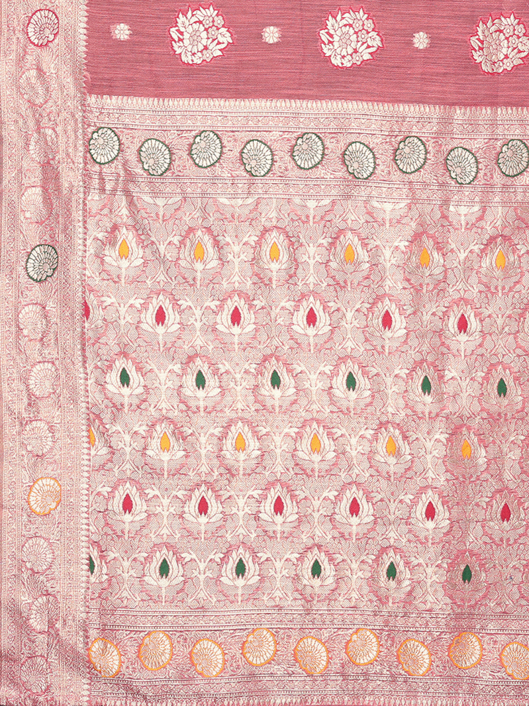 Janasya Pink Cotton Linen Floral Woven Saree | Grocsy