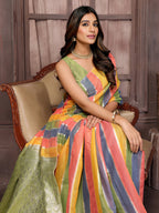 Janasya Multicolor Cotton Striped Woven Saree | Grocsy
