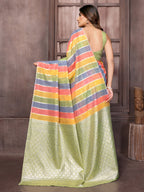 Janasya Multicolor Cotton Striped Woven Saree | Grocsy