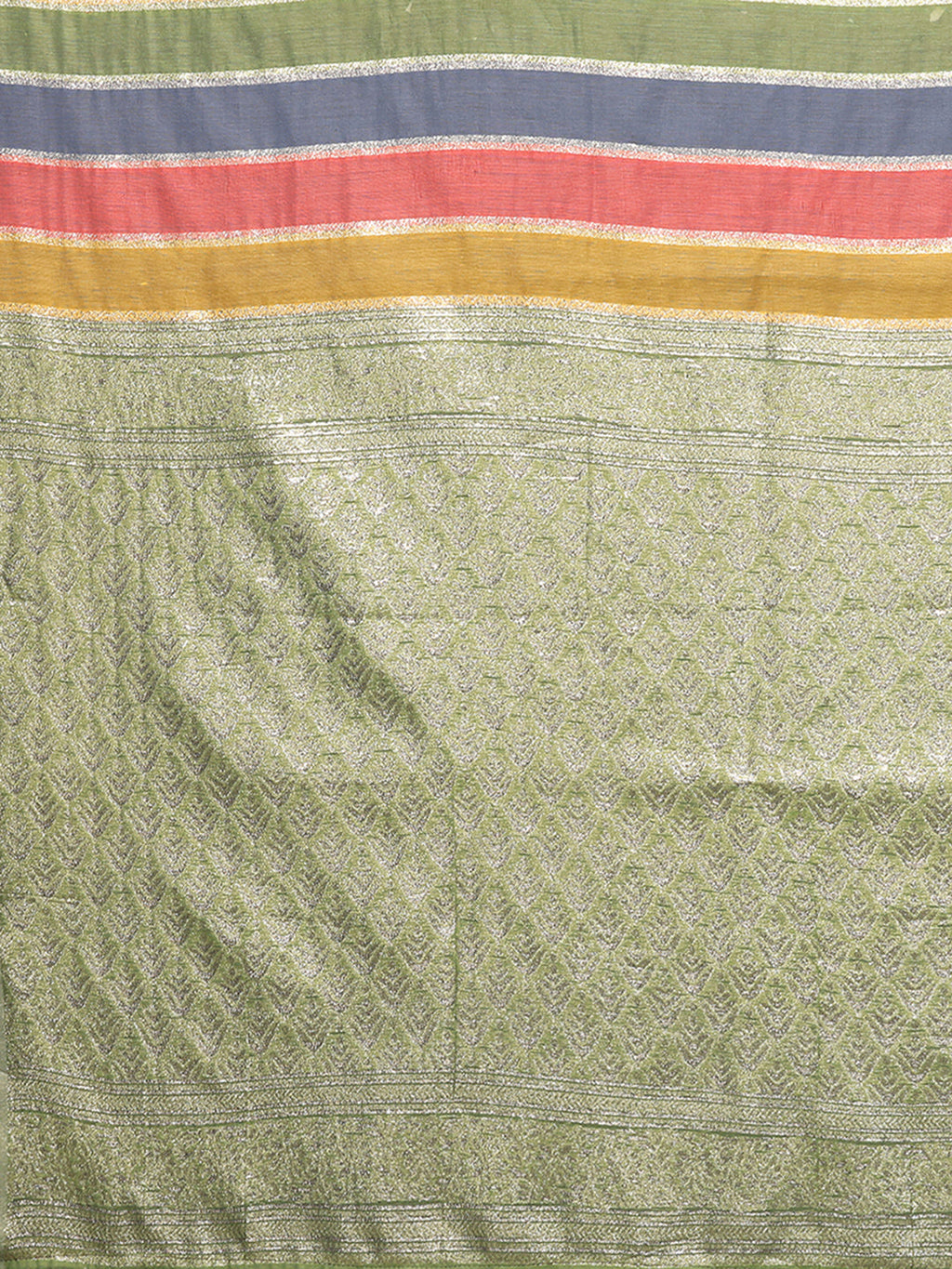 Janasya Multicolor Cotton Striped Woven Saree | Grocsy