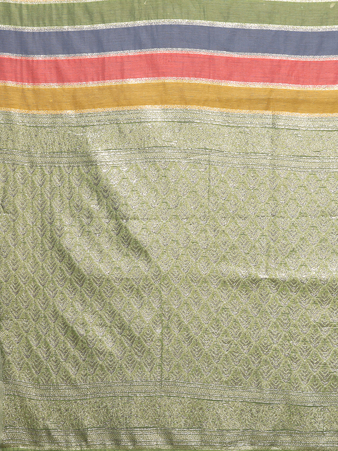 Janasya Multicolor Cotton Striped Woven Saree | Grocsy
