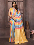 Janasya Multicolor Cotton Striped Woven Saree | Grocsy