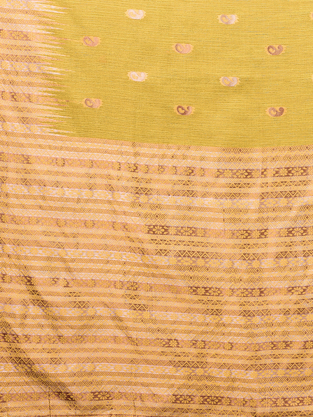 Janasya Yellow Cotton Linen Paisley Woven Saree | Grocsy