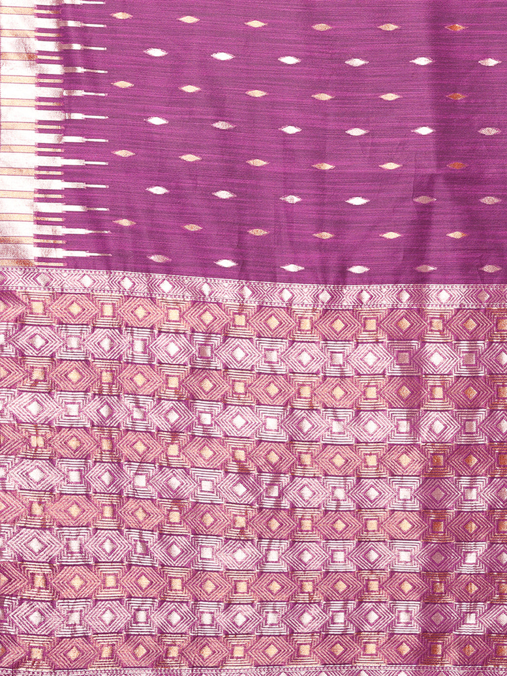 Janasya Purple Cotton Linen Geometric Woven Saree | Grocsy