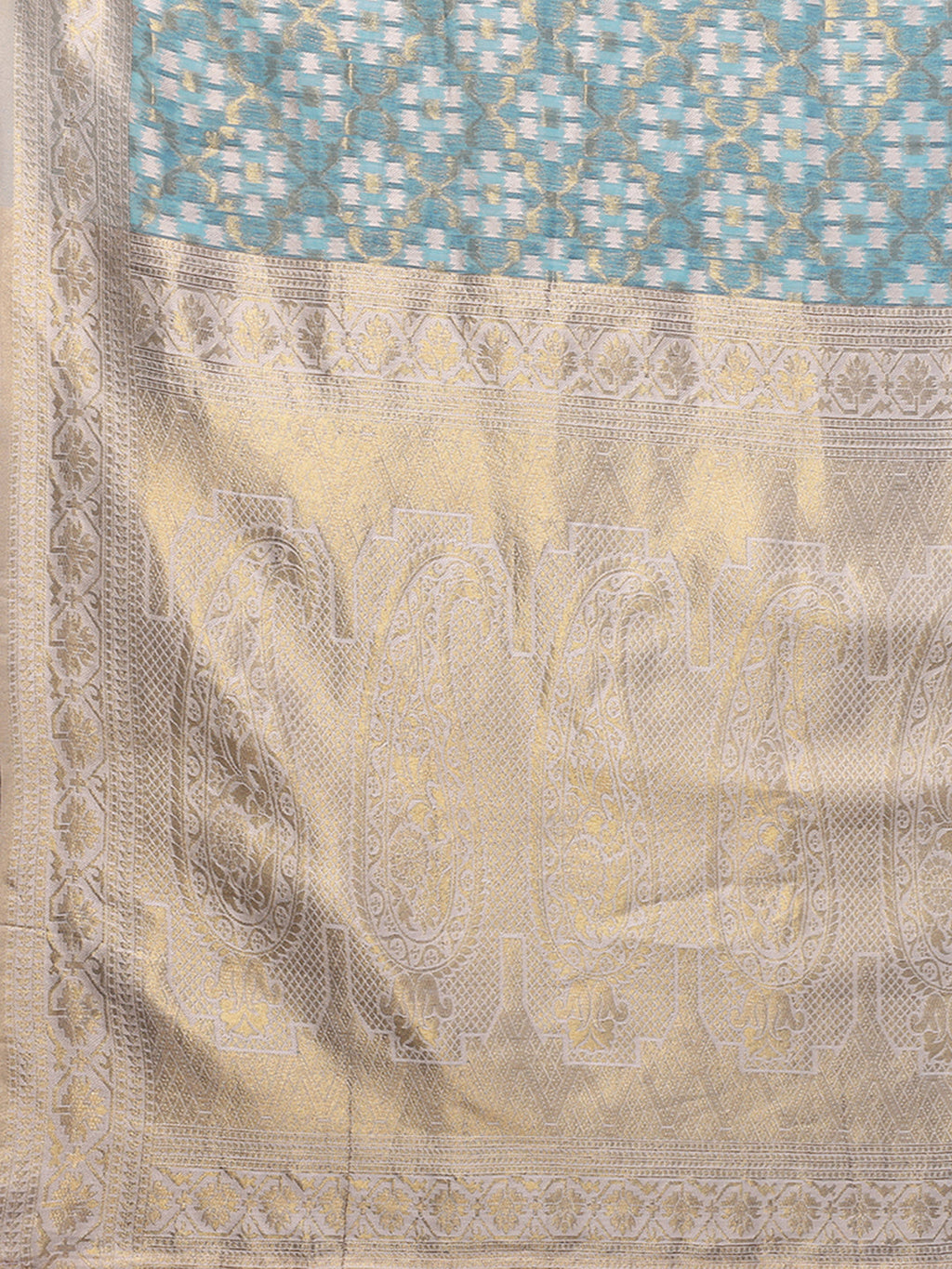Janasya Light Blue Cotton Ethnic Motifs Woven Saree | Grocsy