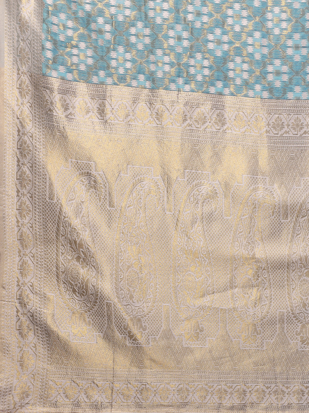 Janasya Light Blue Cotton Ethnic Motifs Woven Saree | Grocsy