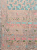 Janasya Light Blue Cotton Linen Floral Woven Saree | Grocsy